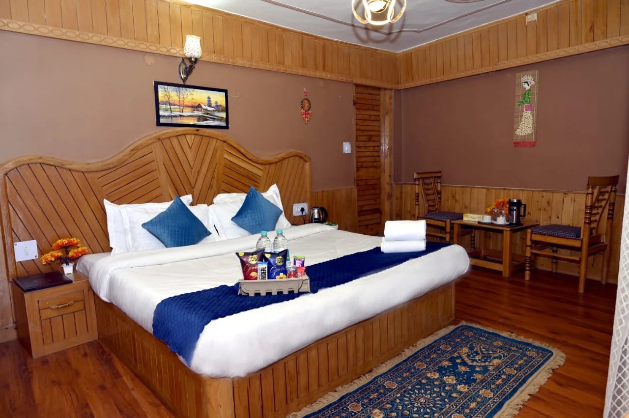 Guest room with wooden interiors